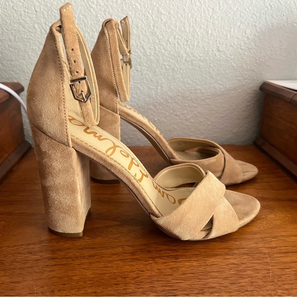 Sam Edelman Tan Suede Block Heel Ankle-Strap Sandals 8.5
